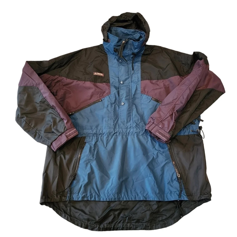 Vintage Columvbia 1/2 Zip Pullover Jacket Blue Purple Black Estimate Size XL/XXL